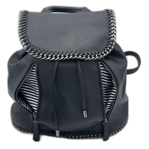 Expressions NYC Black Vegan Leather Backpack w/ Gunmetal Chain Detail NWOT - Picture 7 of 12